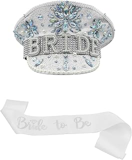 Nicky Bigs Novelties White Sequin Bride Captain Hat Bride To Be Sash Wedding Bachelorette Accessory