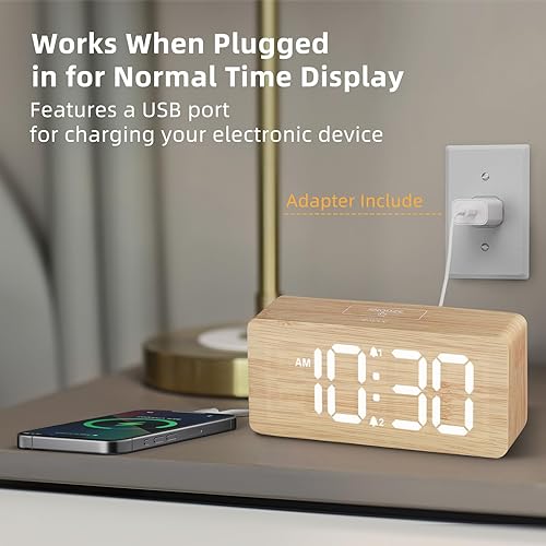Miniatura 3 de uscce Wooden Digital Alarm Clocks for Bedrooms: Dimmable Dual Alarm Clock with Large Numbers for Bedside Desk - Loud Alarm for Heavy Sleepers with