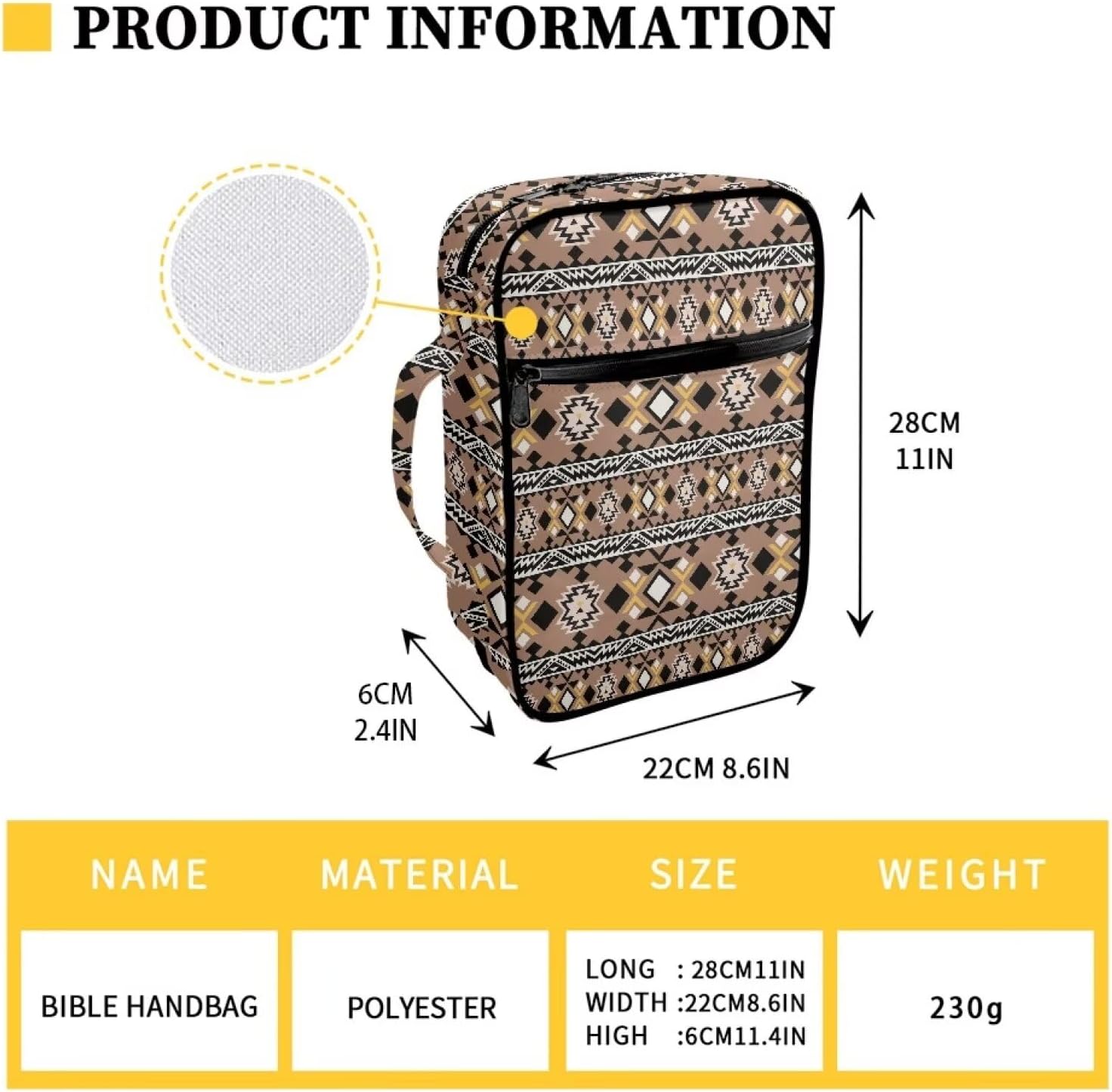 Boho Bible Cover for Women - Aztec Ethnic Tribal Print Protective Case - Large Capacity Scripture Carrying Bag for Kids Study - Casual Bible Case