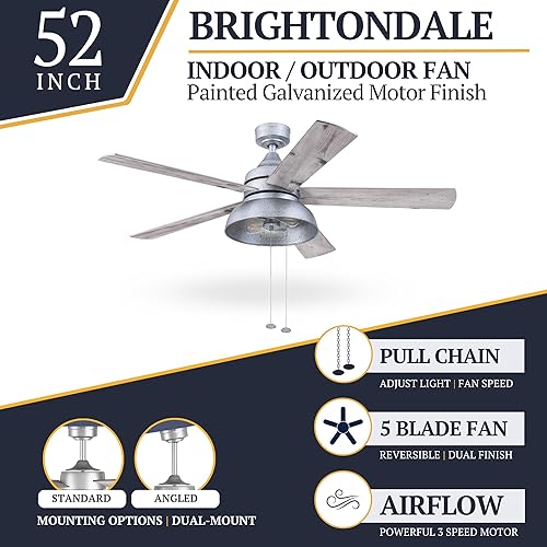 Miniatura 3 de Prominence Home Brightondale, 52 Inch Industrial Style Indoor/Outdoor Ceiling Fan with Light, Pull Chains, Dual Mounting Options, 5 Dual-Finish