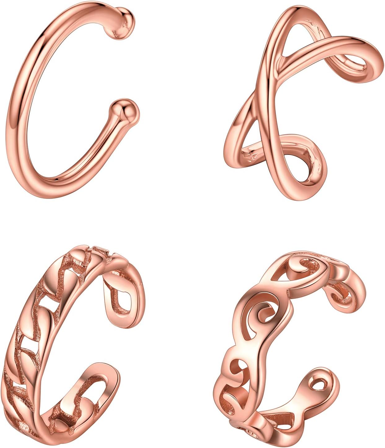 ChicSilver Rose Gold Plated Ear Cuff Wrap Earrings Sterling Silver Non Pierced Cartilage Earring for Women