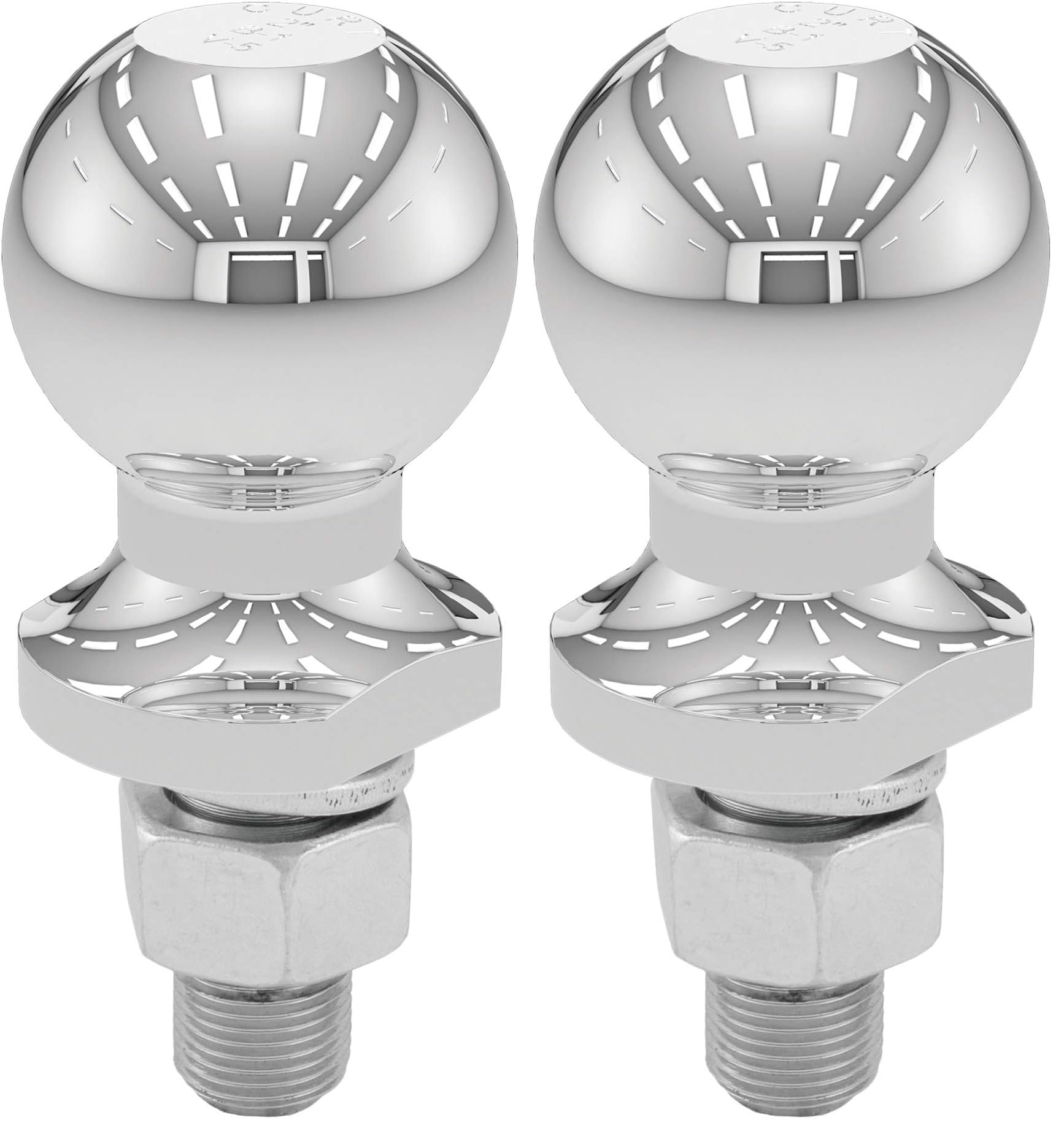 CURT 40003 Chrome Trailer Hitch Ball, 3,500 lbs, 2-Inch Diameter, 3/4 x 1-3/4-Inch Shank, Universal Fit (Pack of 2)