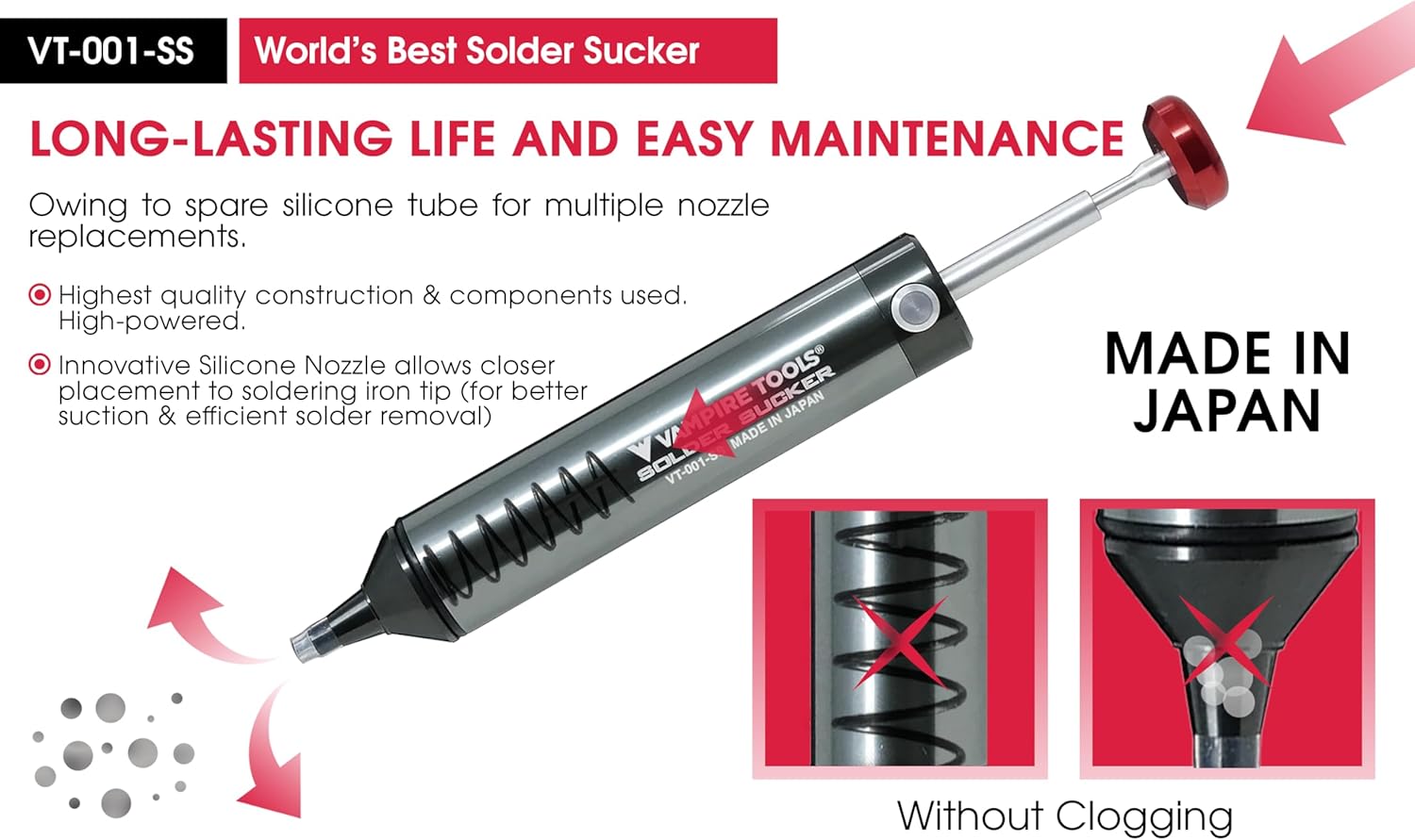 VAMPLIERS VT-001-S2TP8: Vampire Tools Solder Sucker Desoldering Pump + 5" Mini ESD Safe Screw Extraction Pliers, Great for I.T, iPhone, Mac & PC, or Any Electronic Repairs + 8" Mini Tool Pouch