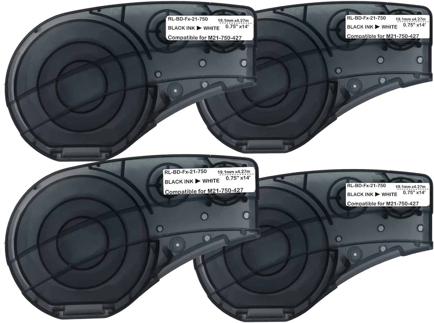 Compatible Label Tape Replacememt M21-750-427 Cartridge Ribbon 3/4 Inches Wire Cable Labels Translucent Tape,Work with BMP21-PLUS/LAB M210 M211 Self Laminating -14' Length 0.75" Widt-4 Roll