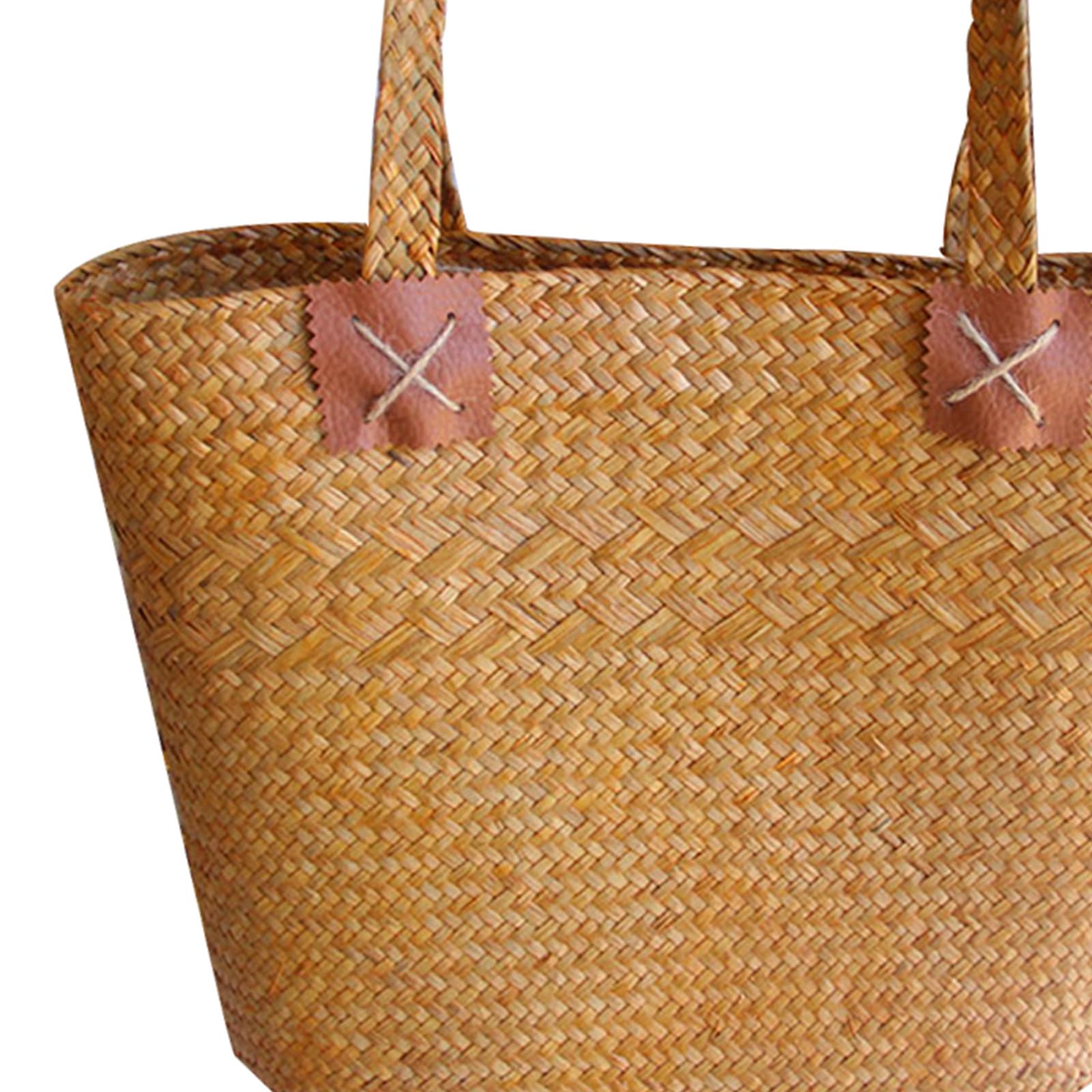 COLLBATH Sac en paille tissée à la main jaune motif floral Petit panier en osier pour pique-nique et plage Sac d'été multifonction pour femme Panier décoratif