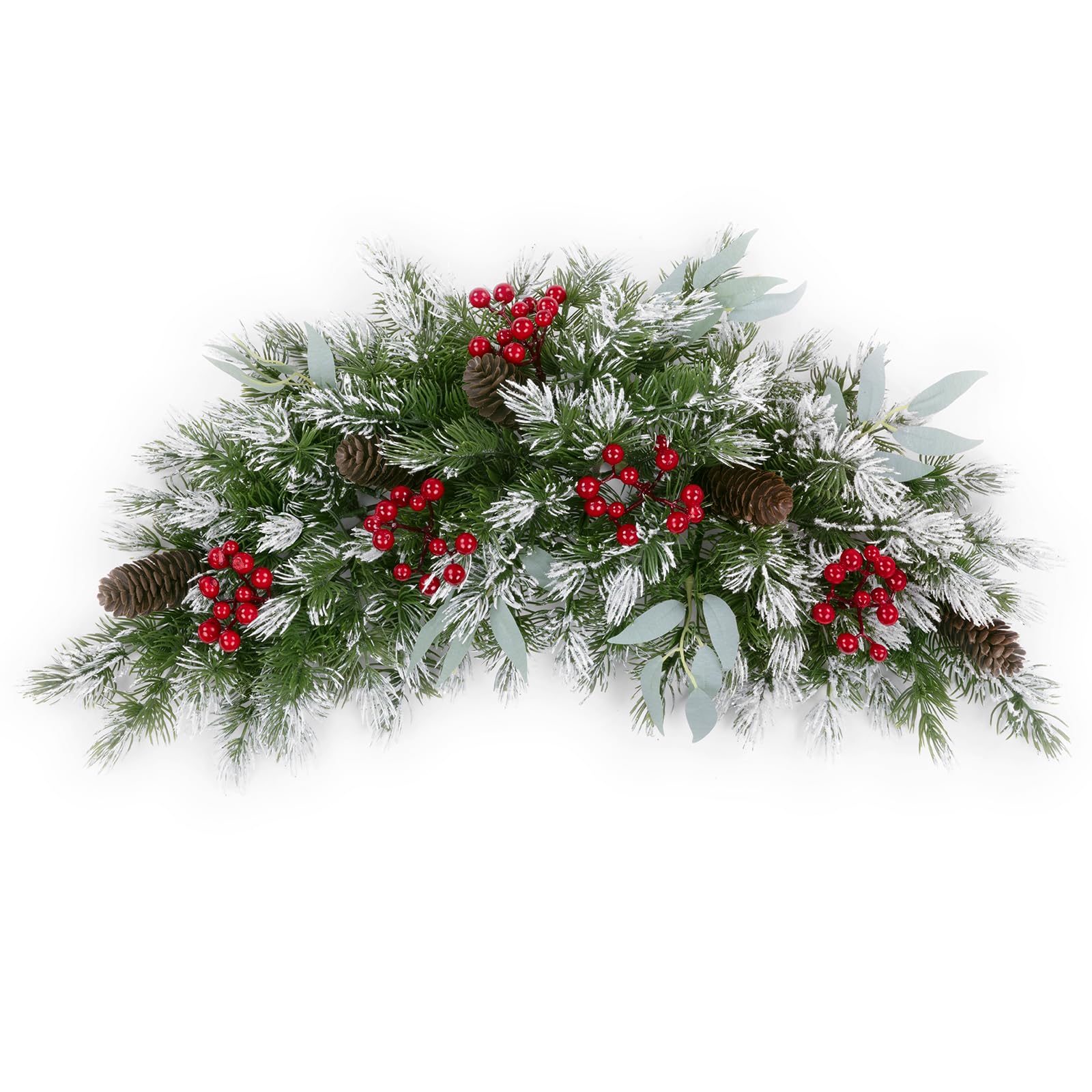 HiiARug Christmas Front Door Decor Swag 26" Artificial Christmas Mailbox Swag Snow Smokey Red Berry Pine Cones Decorative Swags for Christmas Decorations Outdoor Porch Front Door Patio Decor