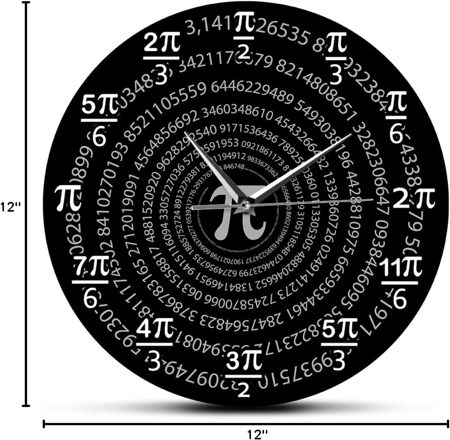 Wall Clock Decorative 12 inch Mathematical Constant Pi Wall Clock Calculus Math Classroom Wall Art Decor Unit Circle in Radians Wall Watch Teacher