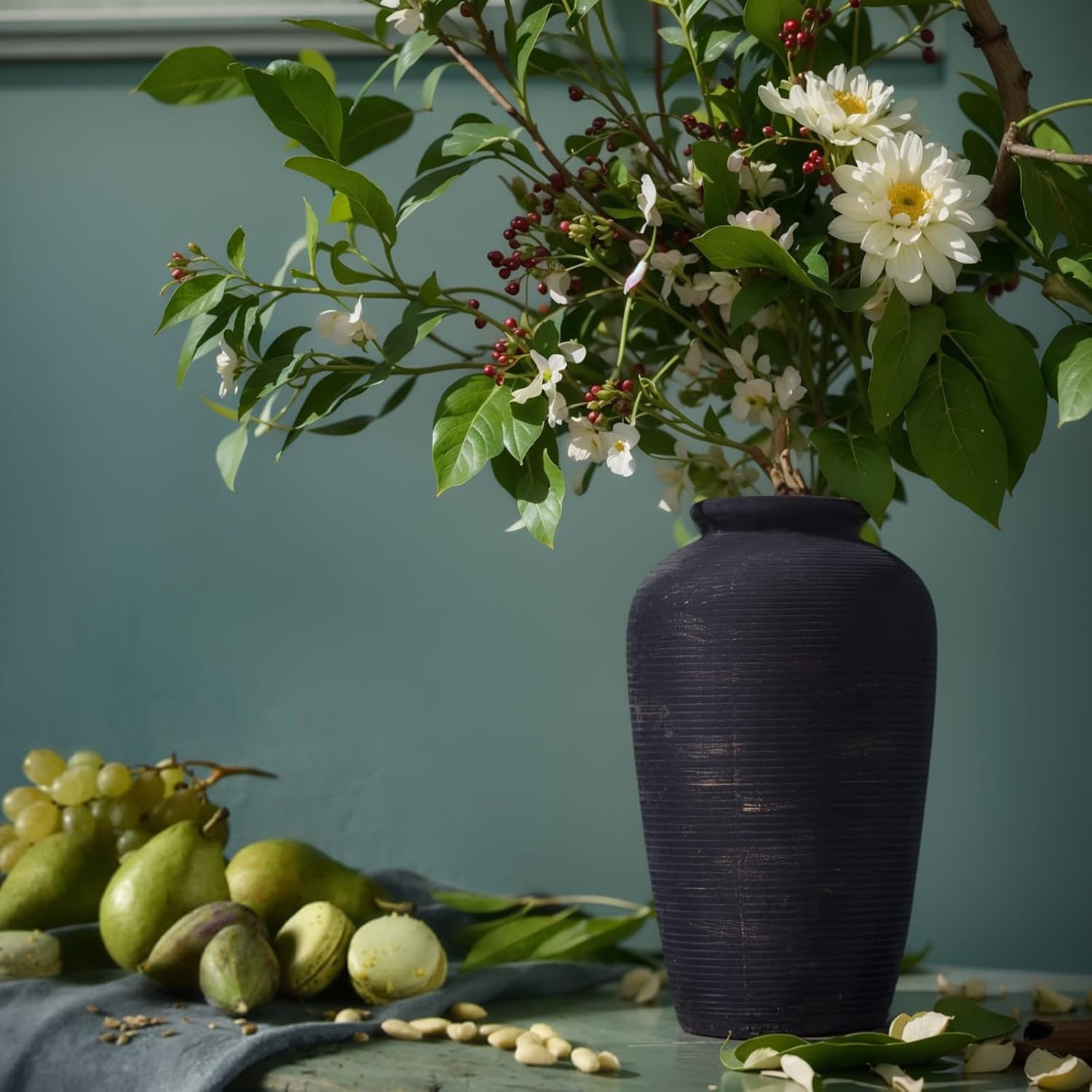 11” Large Ceramic Rustic Vase, Vintage Distressed Minimalist Decorative for Home Decor, Living Room, Entryway, Shelf, Table Centerpiece, Modern Farmhouse & Boho Style - Image 7