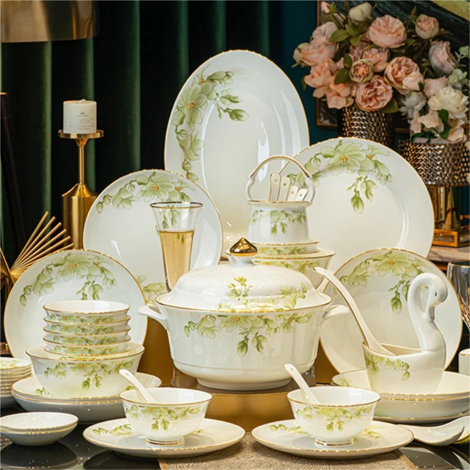 SAeWare Servizio da tavola in ceramica per feste, 88 pezzi, per la colazione, 36 pezzi, per 6 persone