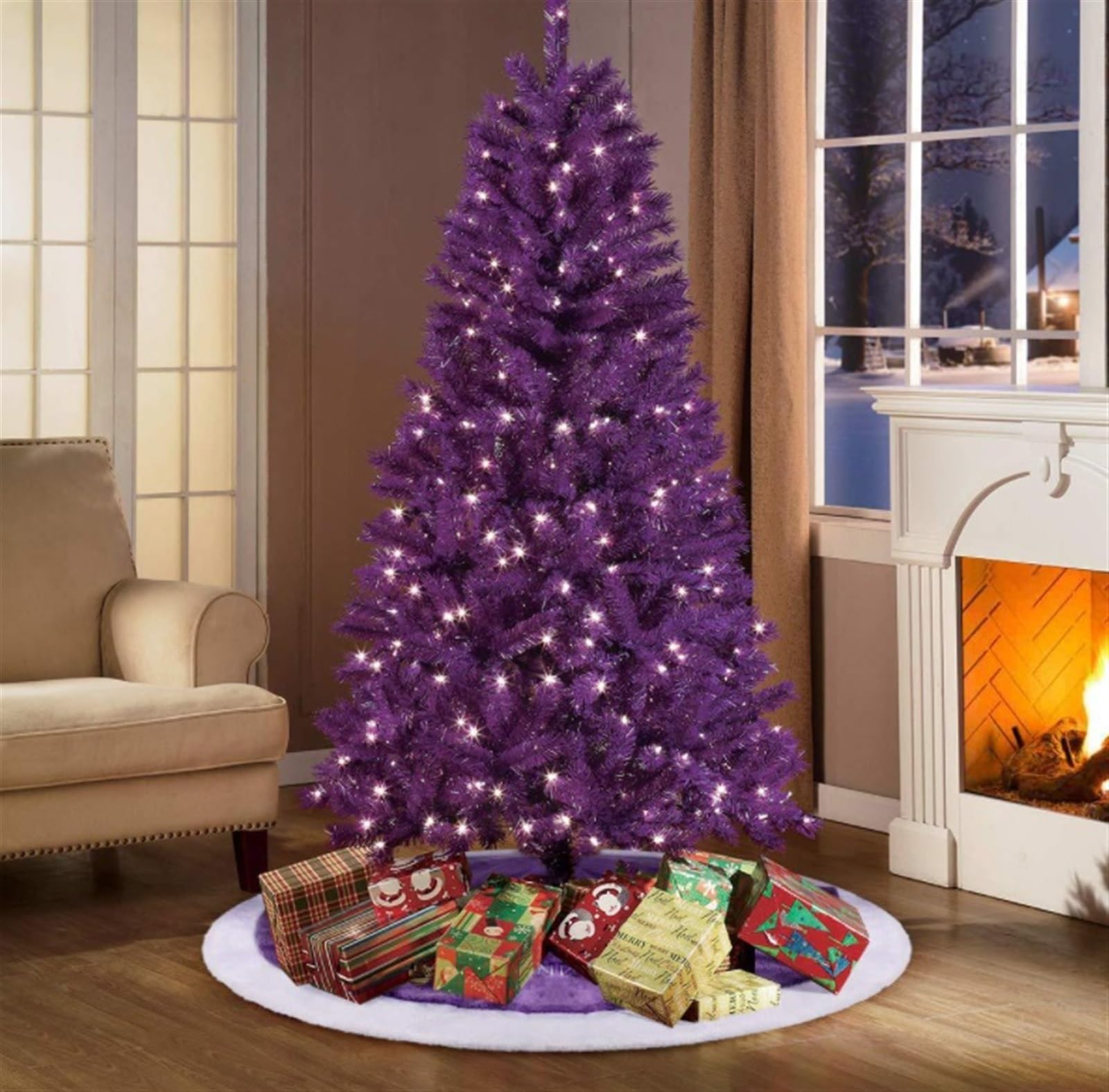 Tappeto Albero di Natale, Gonna per Albero di Natale Viola Tappetino per da 36 Pollici con Pile per Decorazioni per Feste in Casa Festa Forniture