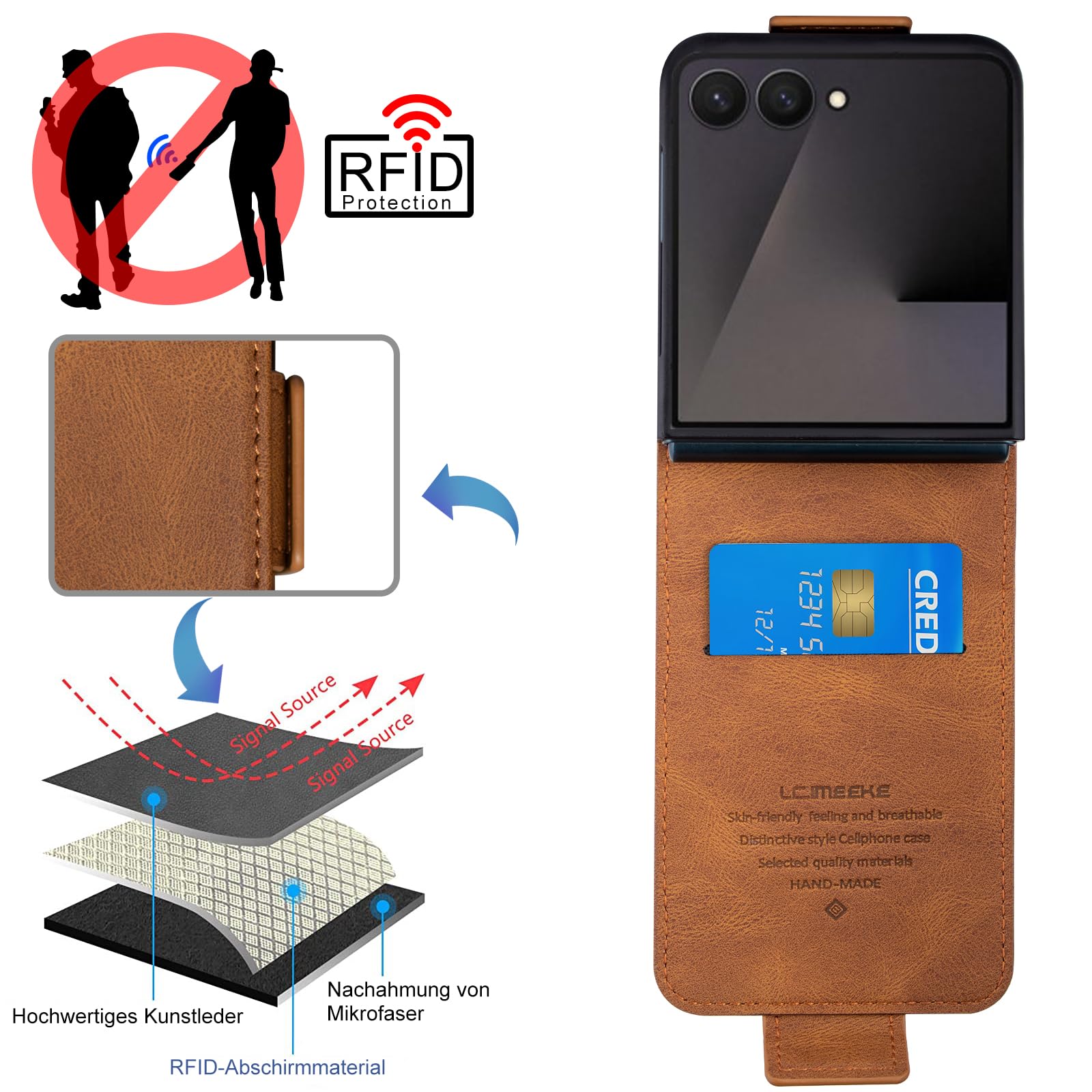 Cover A Copertina Verticale Per Samsung Z Flip5, Portacarte Anti-RFID - Blu - Italiano - Foto 13