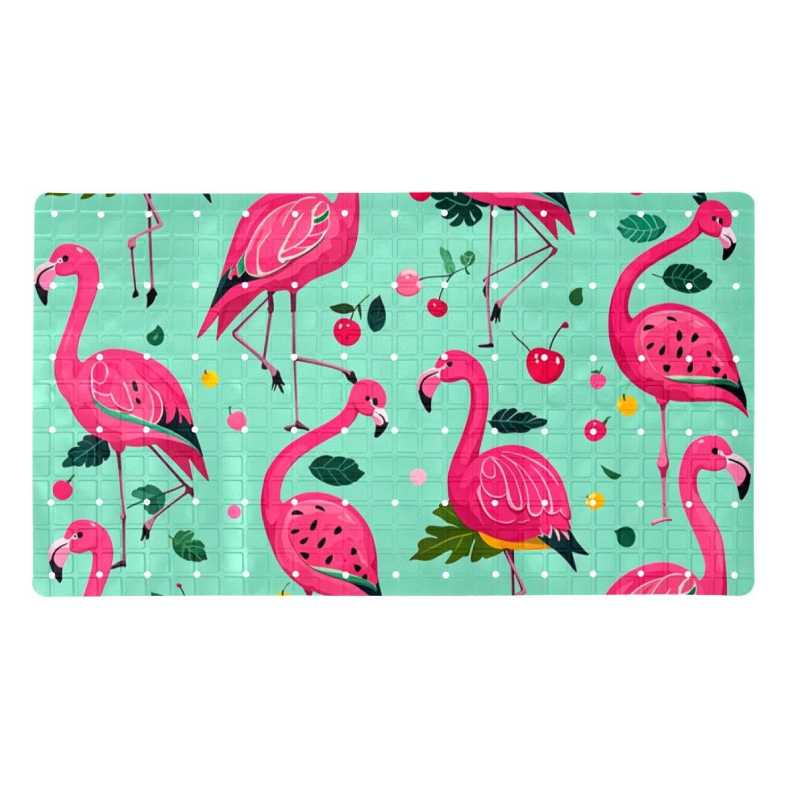 Badematte mit Flamingo-Kirschen-Motiv, rutschfeste PVC-Badewannenmatten für Badezimmer, nasse Duschbereiche (38,5 x 68 cm)