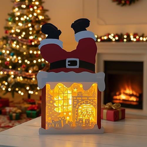 Miniatura 4 de Decoración de papel con luz LED para chimenea de Navidad, decoración de papel con luz LED, caja de Papá Noel, centro de mesa, mantel de Navidad,