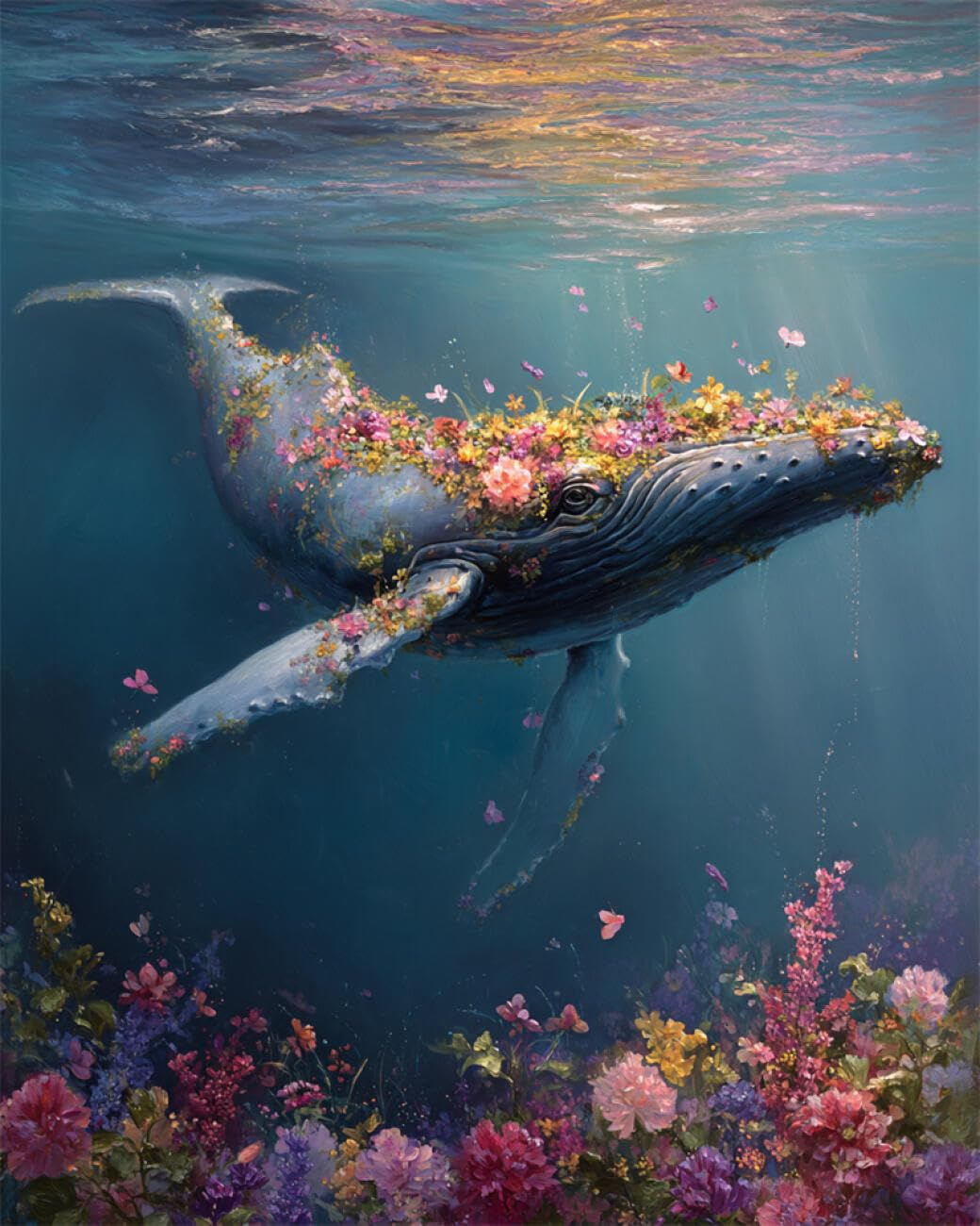 AYAOYANGGO Animal DIY Bead Embroidery Kits Cartoon Flower Whale Bead Embroidery Kit for Adults Needlepoint Tapestry Set Beaded Stitching 60x80cm