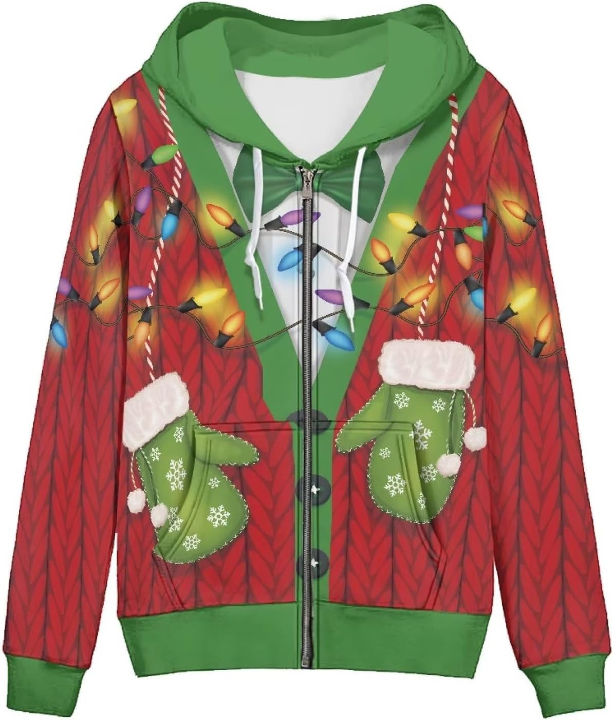 Yewattles Novelty Christmas Full Zipper Women Hoodies Girl Plush Pullover Top Long Sleeve Tracksuit for Party Hiking Running Cycling Leisure