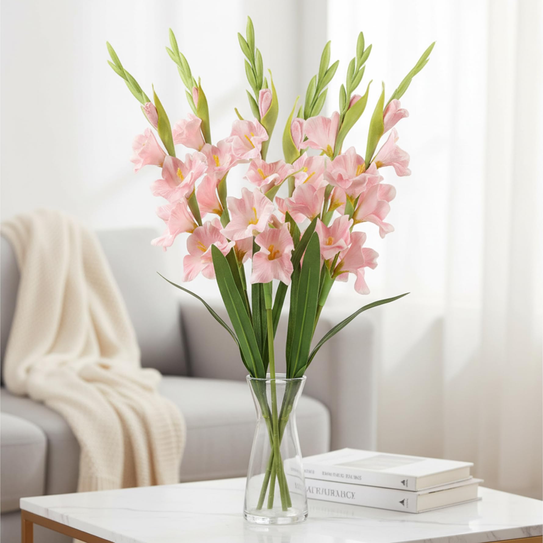 Faticenic 6PCS Gladiolus Artificial Flowers, 22in Realistic Tall Artificial Flowers for Vase, Lifelike Faux Flower for Wedding Home Hotel Decor (Style-2), Gladiolus, Garden Décor