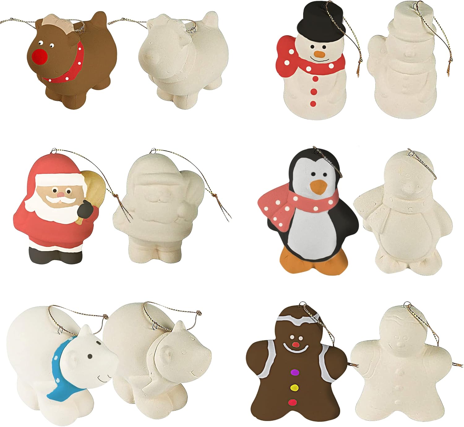4E's Novelty Ceramic Christmas (Pack of 12) Crafts for Adults & Kids, DIY Design Your Own Ornaments to Paint