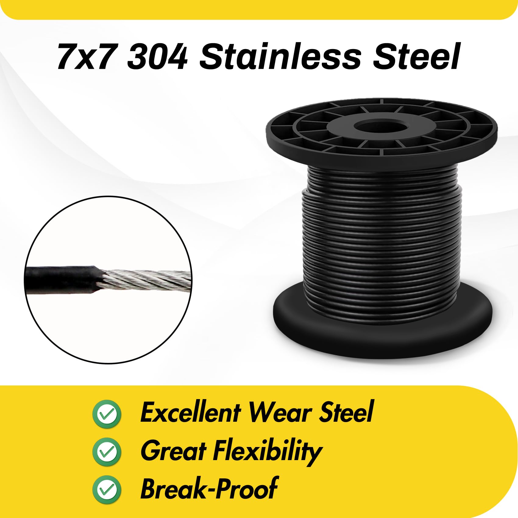 Galvanized Steel Wire Rope on Reel, 7x7 Strand Core, 3/32