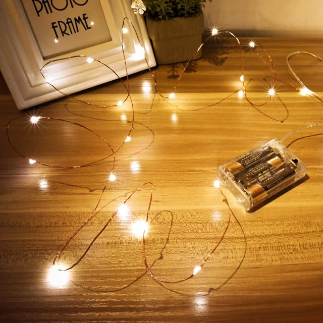 Ariceleo Fairy Lights Battery Operated, 1 Pack Mini 3*AAA Battery Powered Copper Wire Led Starry String Lights Firefly Lights for Bedroom, Christmas, Parties, Wedding, Decoration (5m/16ft Warm White)