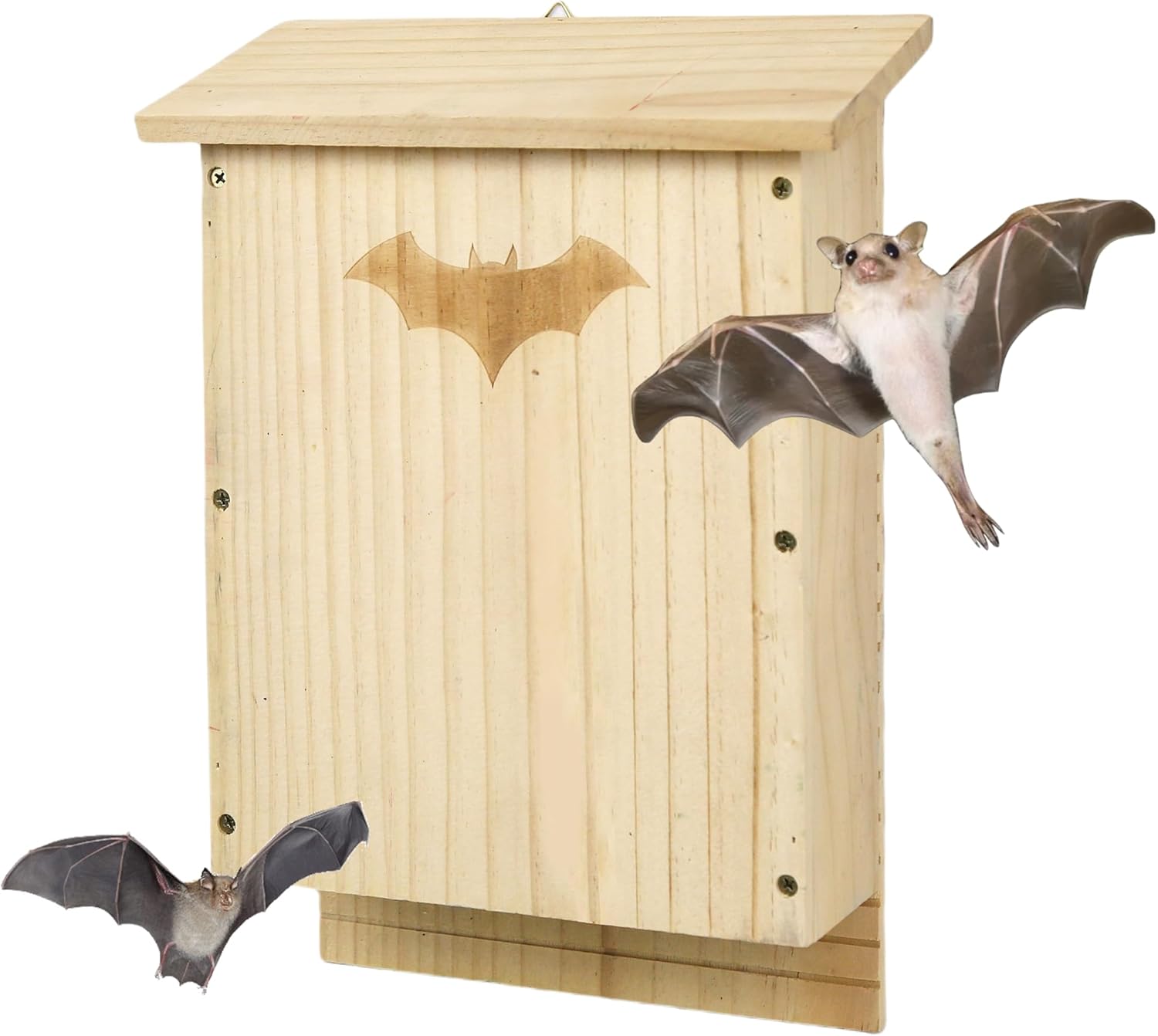 Large Wooden Bat House for Outdoors – Double Chamber Bat Shelter Box for Roosting, Easy to Install & Weather-Resistant Bat House Kit for Backyard Use, Wooden Bat Box for Outside
