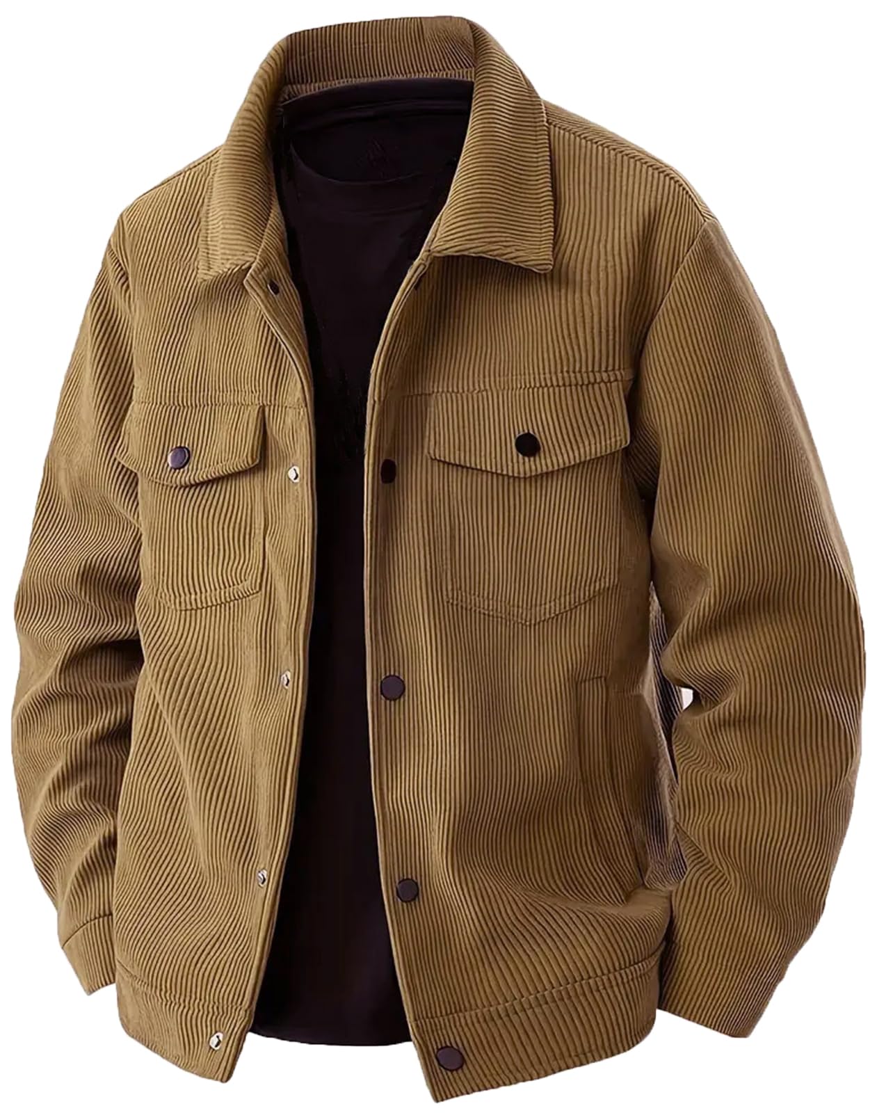 PADOLA Veste Homme Velours Côtelé à Boutons-Pression Blouson Automne avec Multi-Poches Veste mi Saison Cowboy Chemise Uni Coupe Vent Cargo Surchemise Vintage Manteau Cadeau