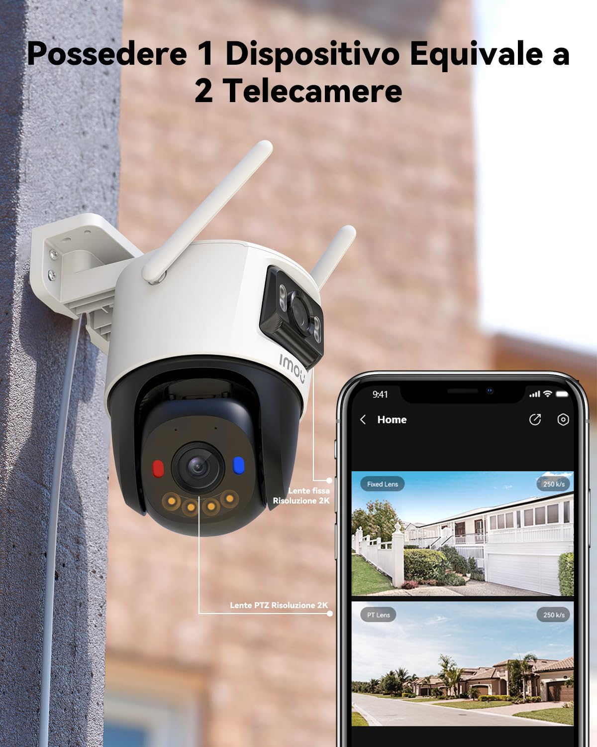 Imou 4G LTE Telecamera Esterno con Sim e 64GB Micro SD, 3K(3MP+3MP) Telecamera Senza WiFi con Doppio Obbiettivo, Visione Notturna a Colori, Rilevamento Umano/Veicoli, IP65, Crociera Automatica