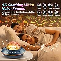 Vista 5 de Proyector de galaxia para dormitorio, ruidos blancos y proyector de luz nocturna Bluetooth, proyector de techo de cobertura completa de 360°