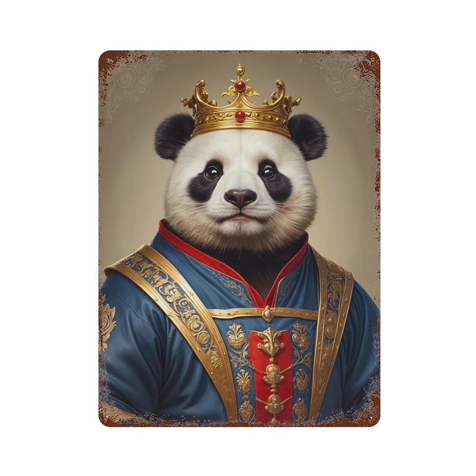 Rust Effect Panda Prince Distressed Metal Wall Sign 15.7"x11.8", Farmhouse Wall Decor for Office, Studio And Wall Decor