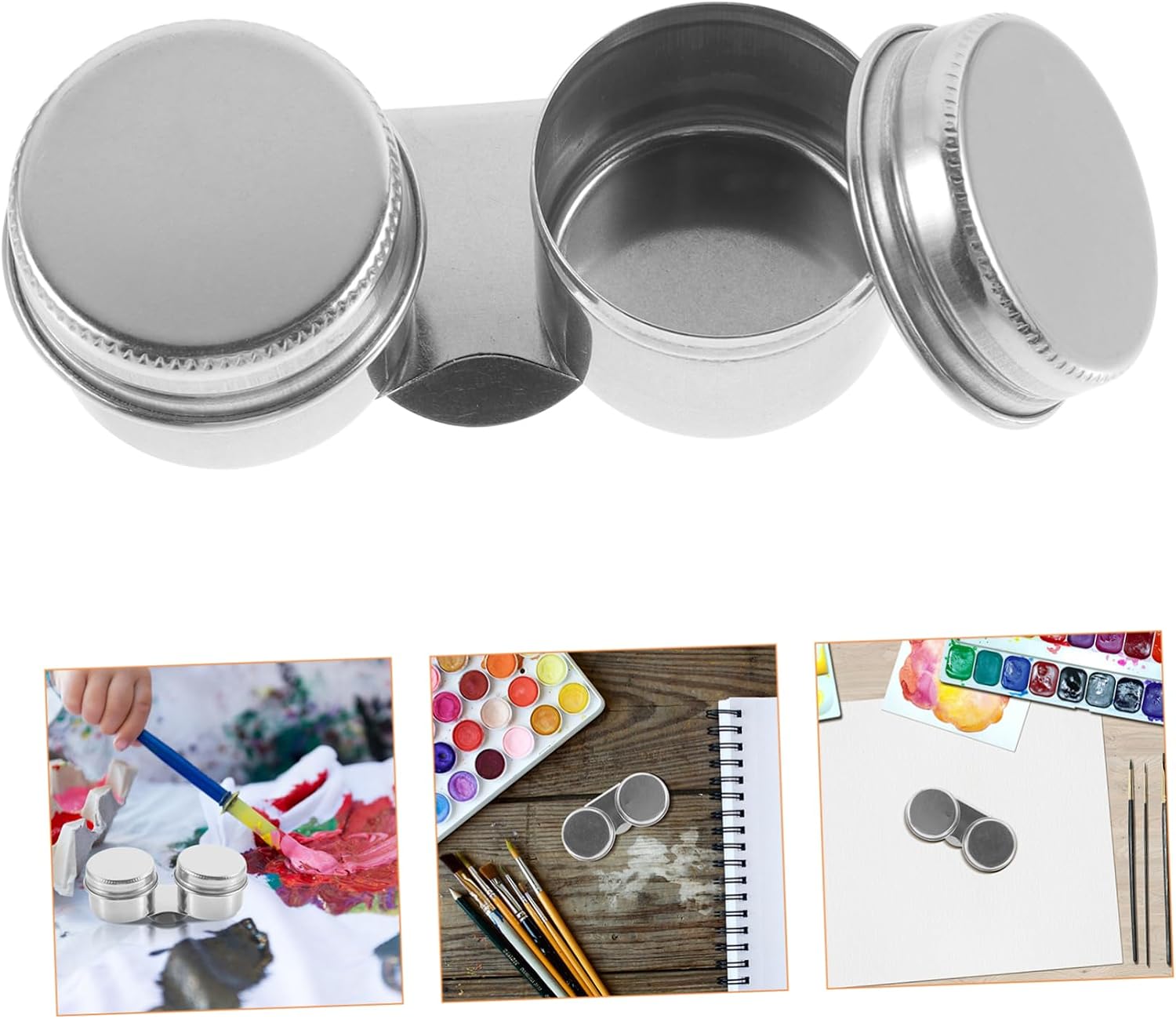 PLAFOPE Oil Paint Palette Cup Lid Double Pot Stainless Steel Cup for Artists for Outdoor Painting