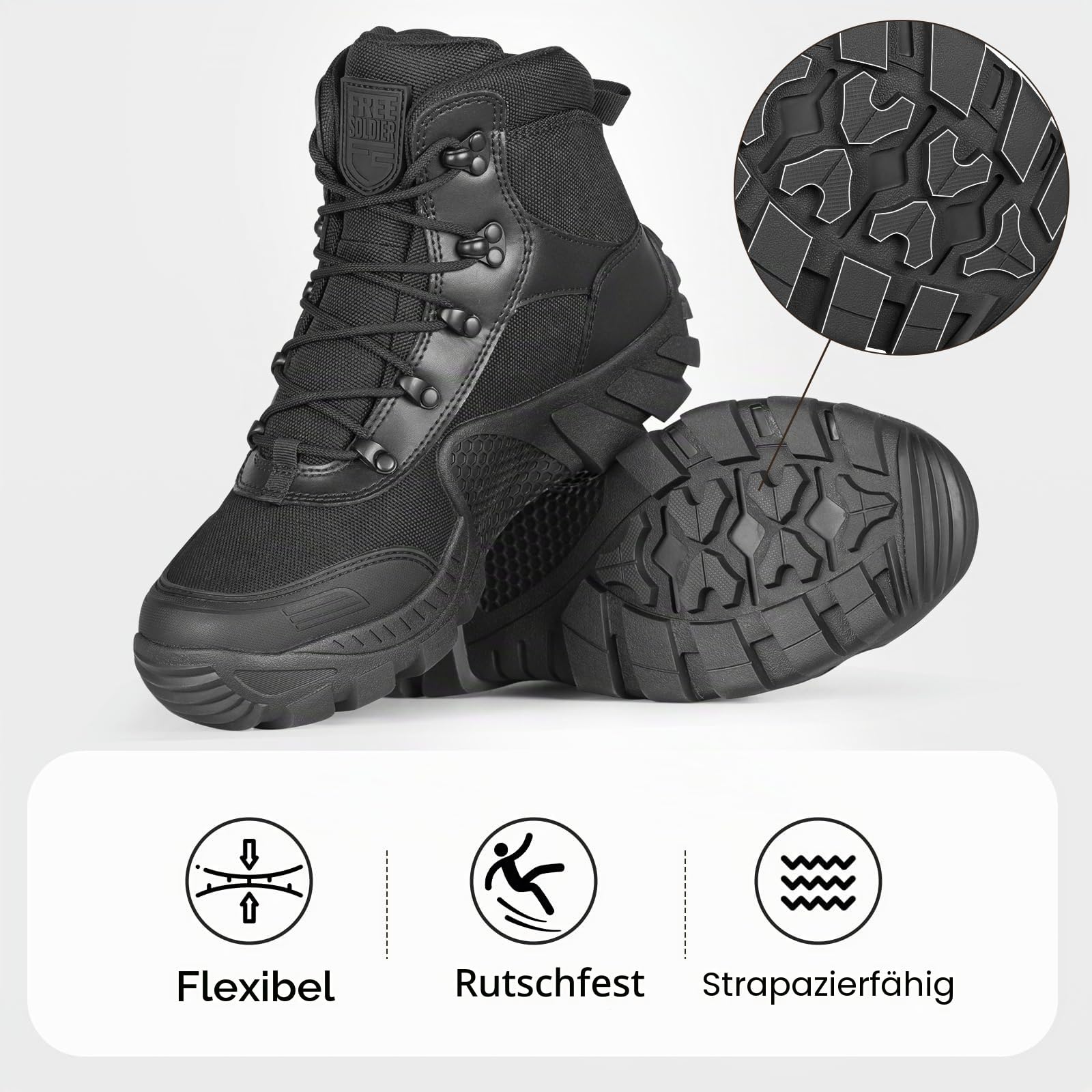 FREE SOLDIER Bequeme leichte Stiefel Herren Wanderstiefel Outdoor Boots Männer Wanderschuhe zum Trekking, Arbeiten, Training