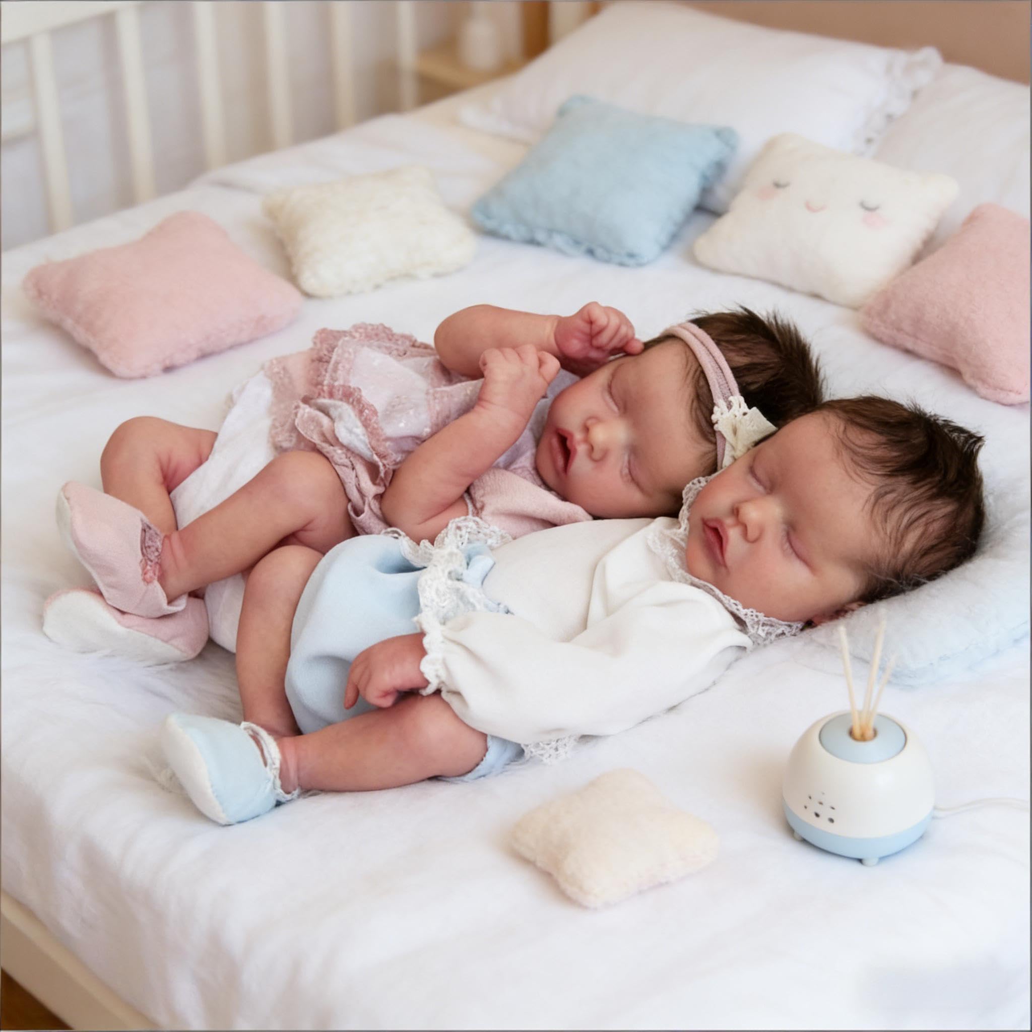 Reborn Babypuppen Silikon Ganzkörper Zwillinge 45,7 cm Realistische Babypuppen Mädchen Weiches Vinyl Real Life Babys Puppe Schlafen Lebensechte Neugeborene Babys Zwillinge Puppe für Kinder