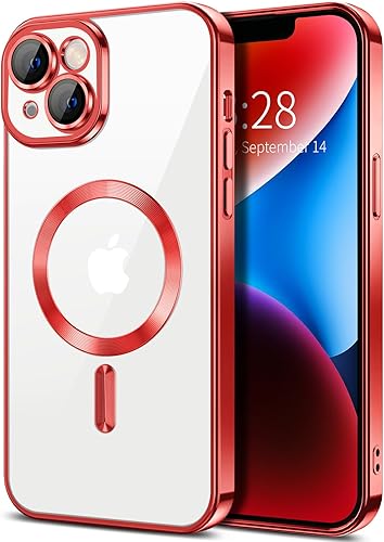 Hython Funda magnética transparente para iPhone 14 con protector de lente de cámara compatible con MagSafe borde chapado de lujo, funda protectora Hython Funda magnética transparente para iPhone 14 con protector de lente de cámara compatible con MagSafe borde chapado de lujo, funda protectora