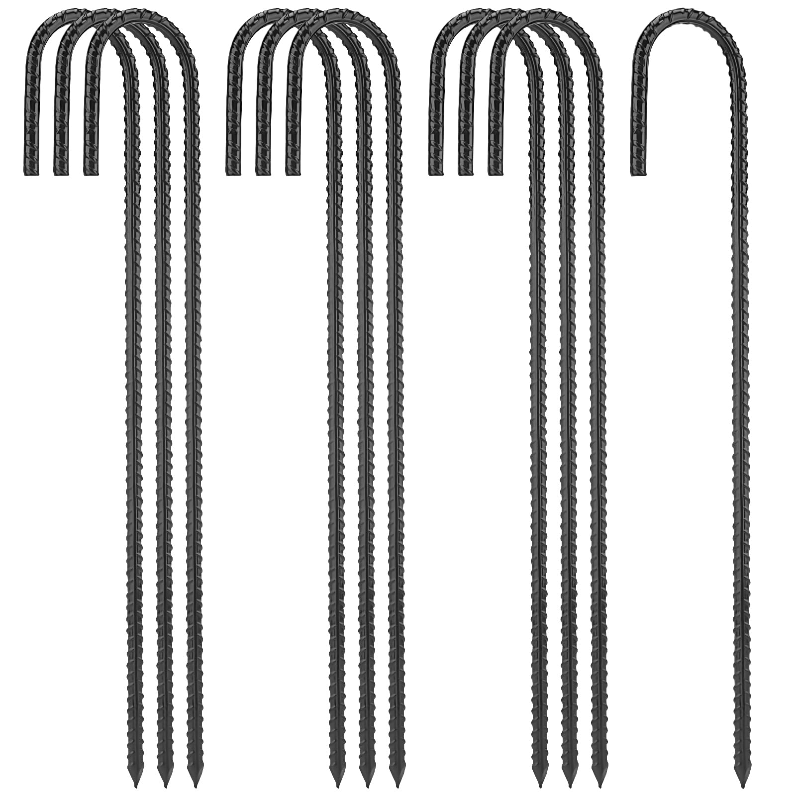 ZEONHAK 10 Pack 40cm Black Ground Rebar Stakes, 16 Inch J Shape Trampoline Wind Ground Anchor Stakes