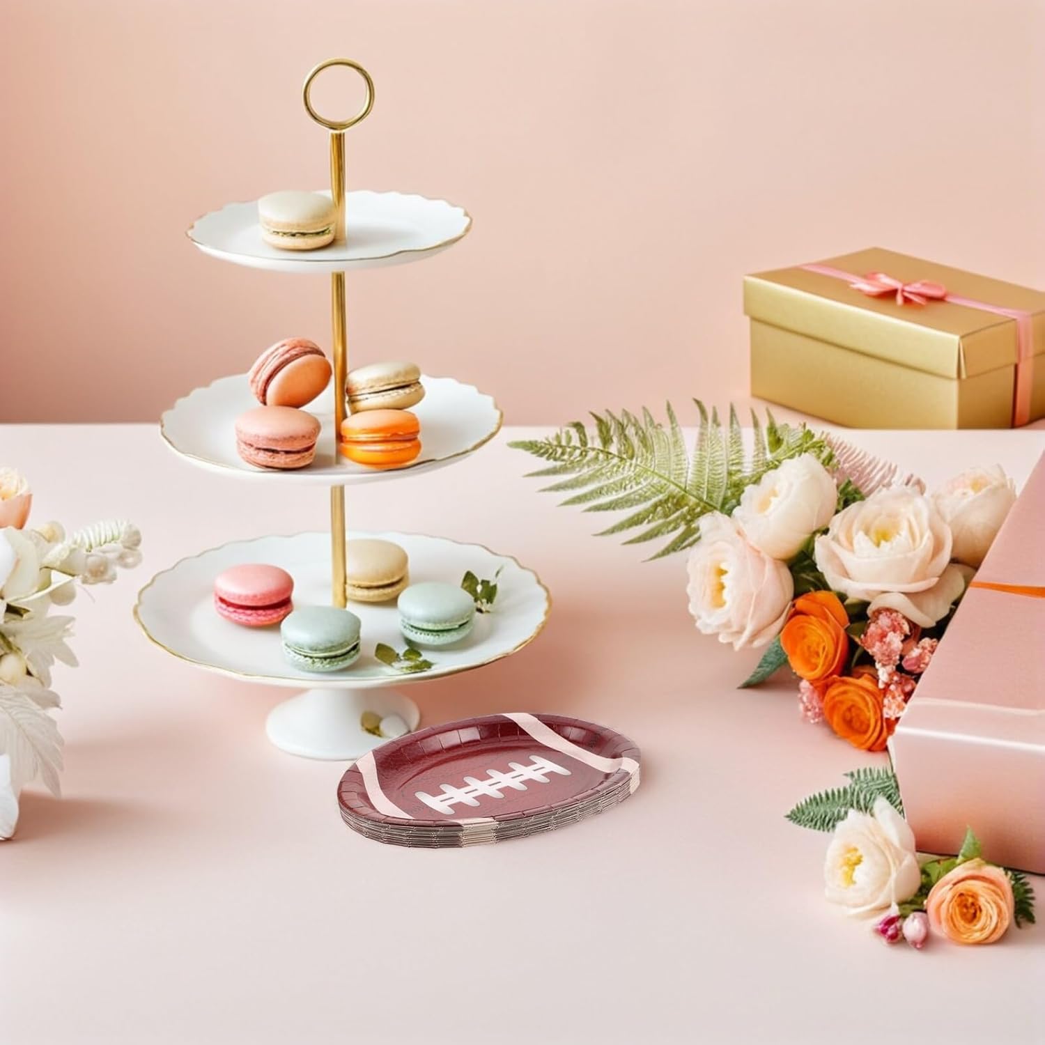 50pcs Large Football Paper Plates Oval Serving Trays Disposable Football Party Dessert Plates for Sports Events Tailgating and Birthday Celebrations