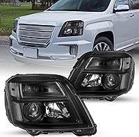 SOCKIR Black Projector Headlights for 2016-2017 GMC Terrain SL SLE SLT - Halogen Pair w/ H1 Low & 9005 High Beam Bulbs