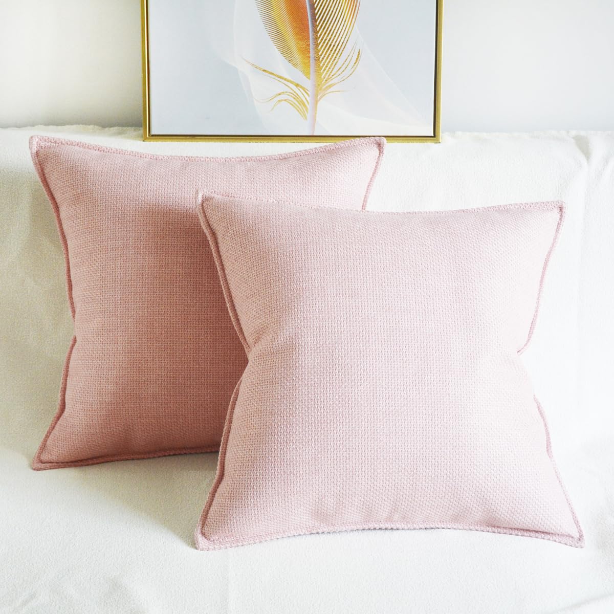 Lutanky Pink Linen Cushion Covers 45x45cm Elegant Square Throw Pillow Covers (Pack of 2) for Sofa Bedroom Home Decoration Breathable Pillowcases with Invisible Zipper 18x18 Inch - Image 2