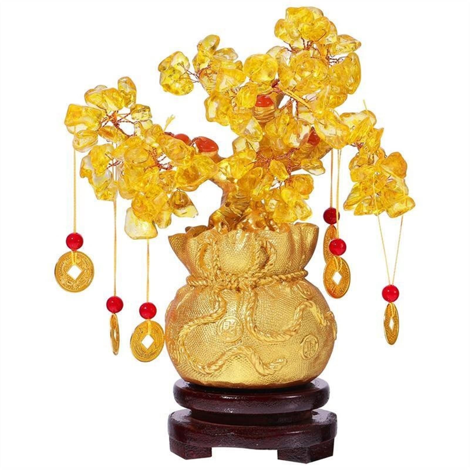 Arbre De Cristal, Arbre Porte-Bonheur, Arbre De Richesse, Arbre en Cristal Jaune, Ornements d'arbre Porte-Bonheur Naturel, Style Bonsaï, Ornements Feng Shui, Arbres d'argent