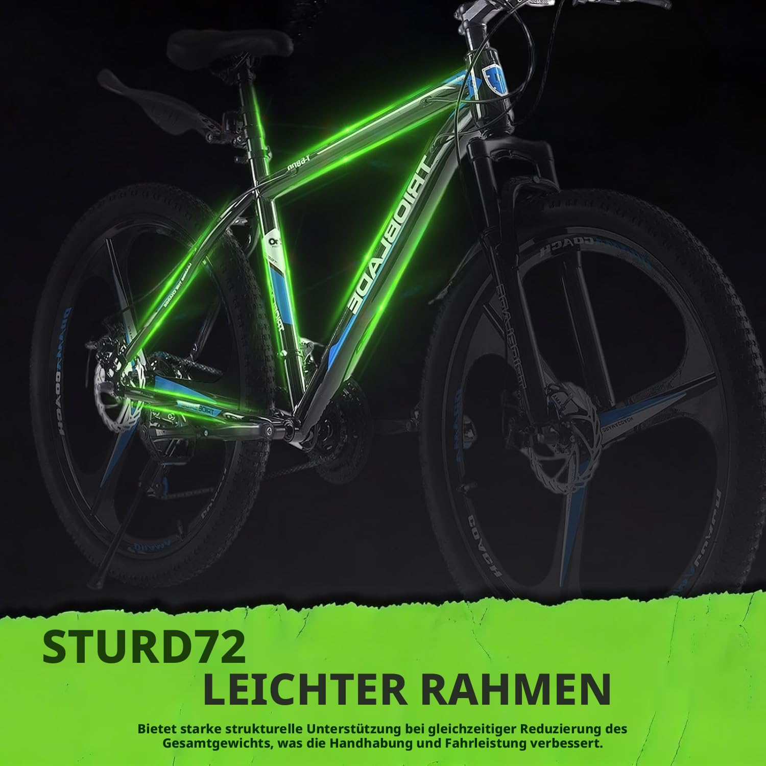 LSLIFE Mountainbike, 21-Gang-Getriebe, Scheibenbremse, Vollständig verstellbare Federung, Aluminiumrahmen, Verriegelungsgriff, Allgemeine Doppelscheibenbremse für Männer und Frauen