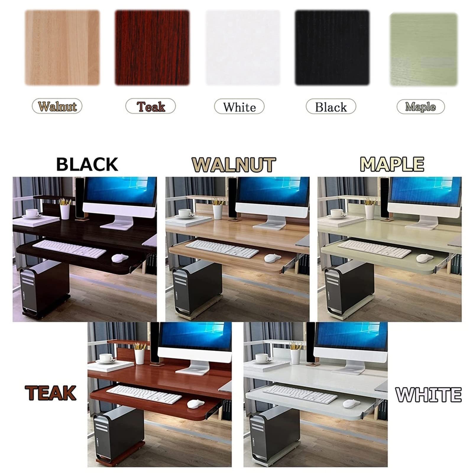 Regulowana drewniana torba na klawiaturę z przewodnikami przesuwnymi - klawiatura pod biurkiem, Teak h, rozmiary: 60x27cm, 70x27cm, 54x27cm - Idealny do domu i biura