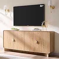 IFGET 70" Modern TV Stand for 80" TVs - Natural Oak Entertainment Center with Adjustable Shelves & Curved Design