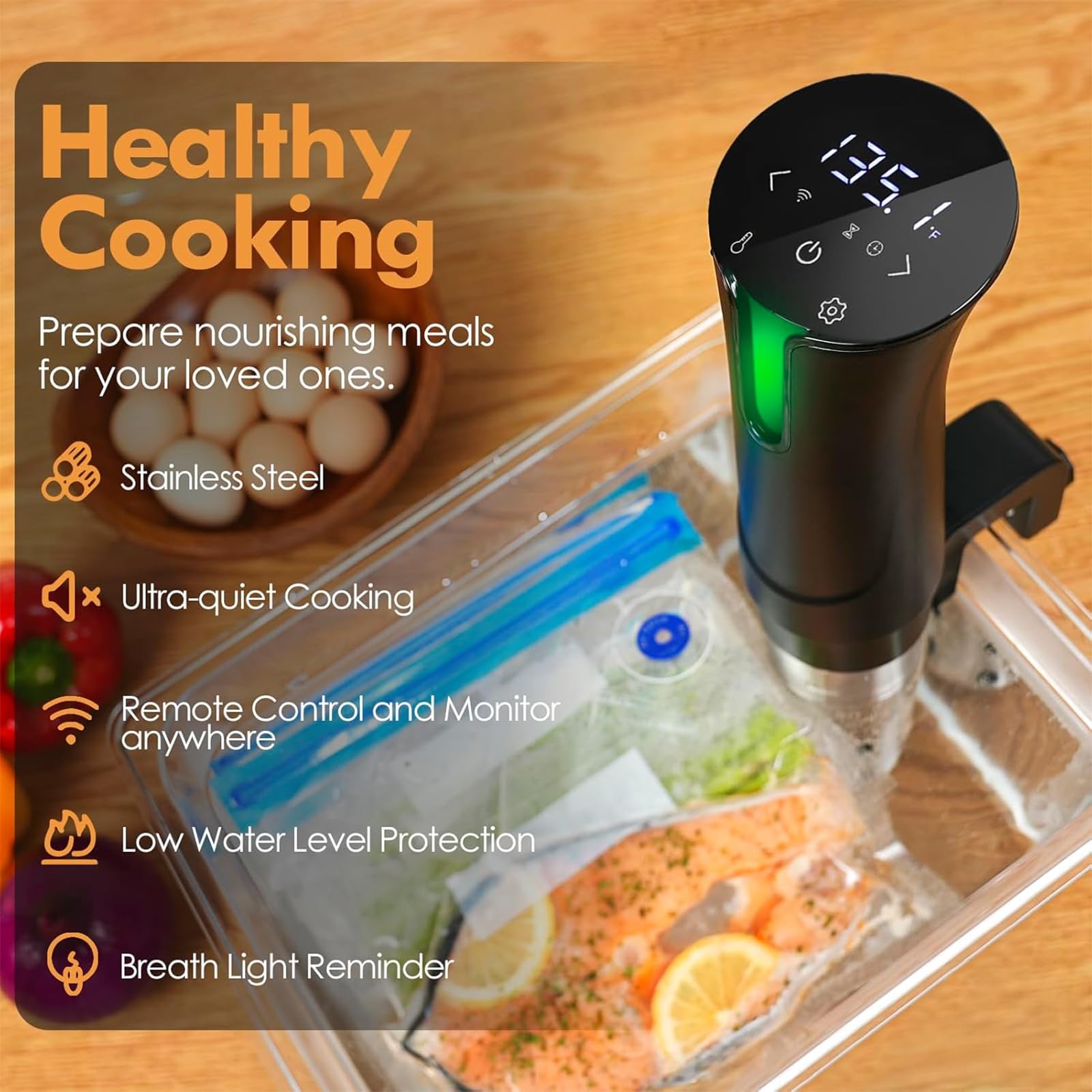 Urządzenie do gotowania metodą sous vide, urządzenie do gotowania metodą sous vide o mocy 1100 W z ekranem dotykowym LED i timerem, kontrolą temperatury i czasu (White)