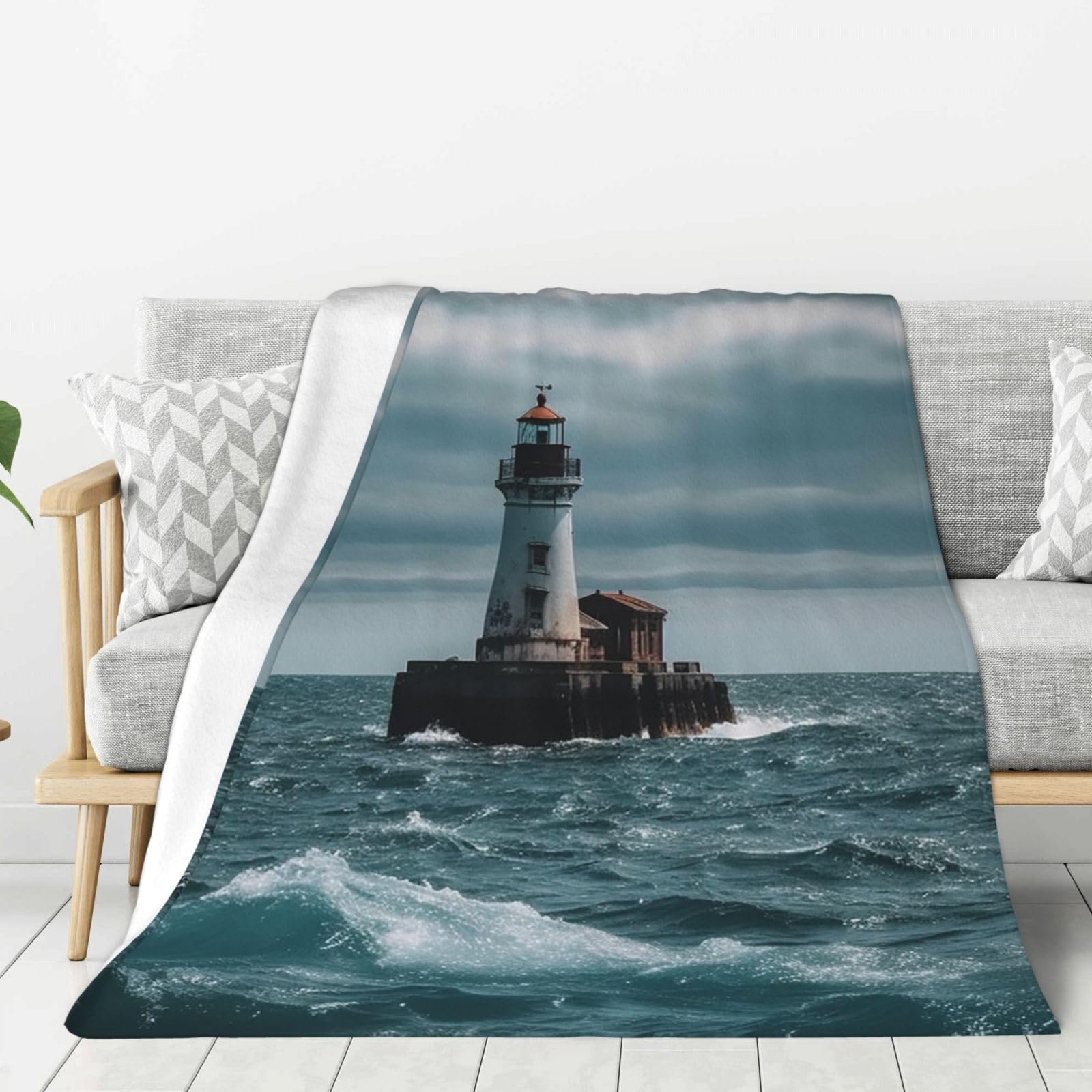 Lighthouse Ocean Throw Blanket Plush Flannel Fleece Blanket, Soft Lightweight Cozy Blankets 50"X40" for Bed Couch Sofa Travel