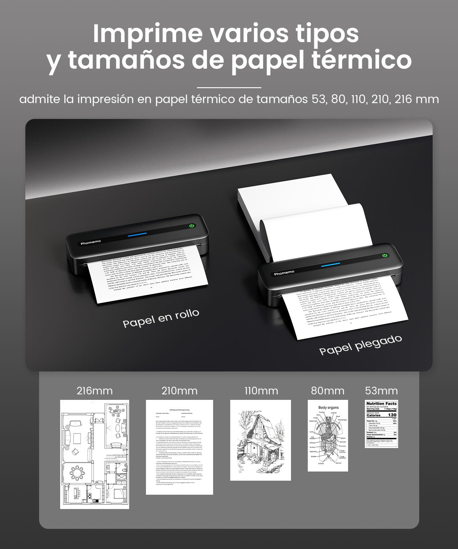 Phomemo Impresora Termica A4, M832 Impresora Portátil Inalambrica Compatible con Smartphone y PC, para Viajar, Familia, Estudio, con Maletín de Transporte y 4 Rollos de Papel Térmico, Negro