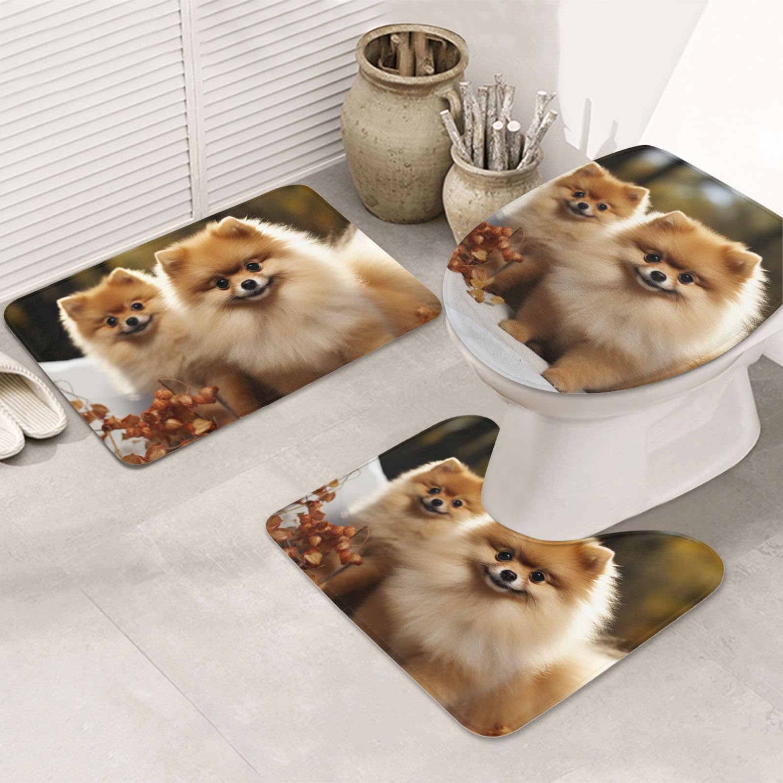 Tapis de salle de bain mignon Poméranie lot de 3 pour une maison chaleureuse