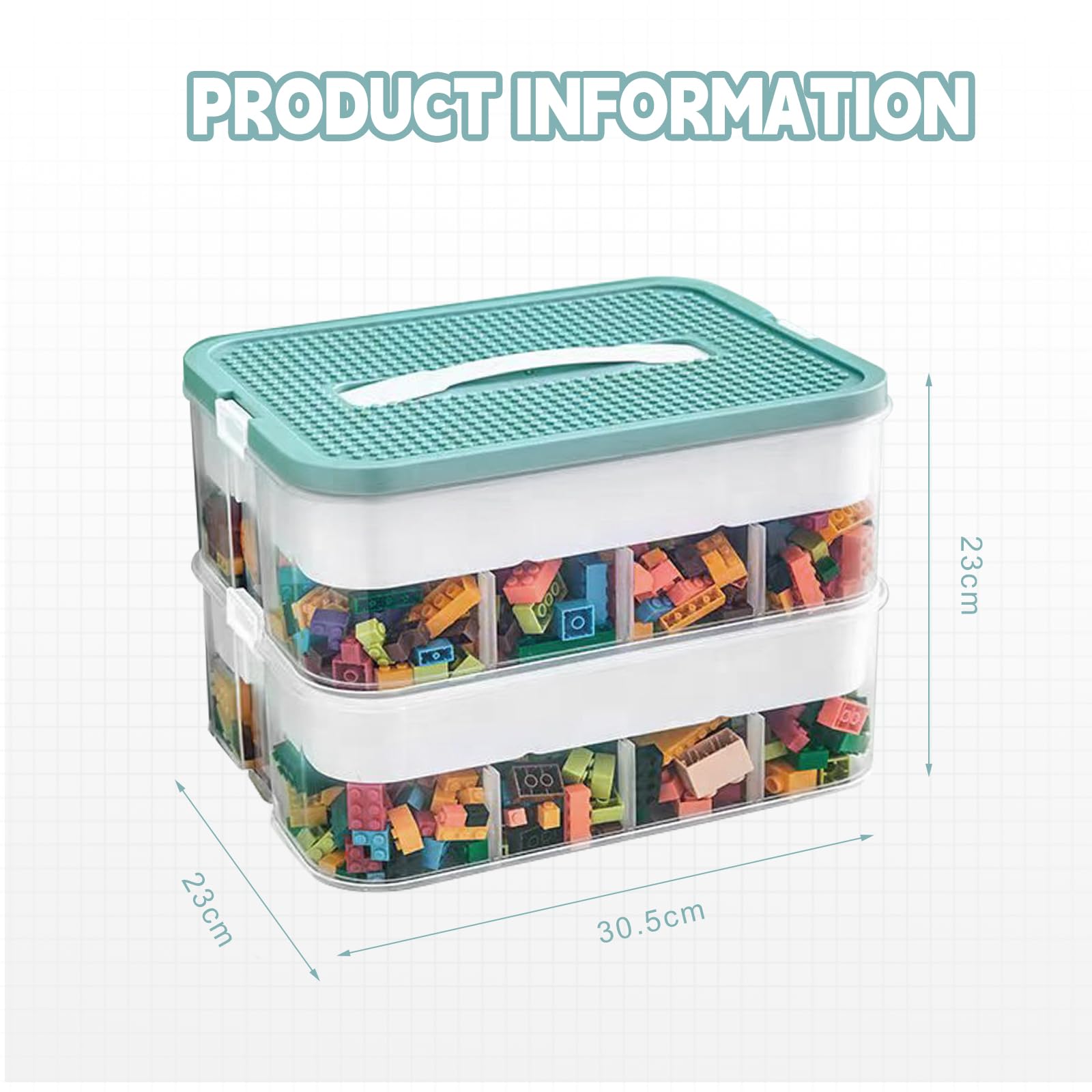 Scatola Portaoggetti a Due Livelli per Mattoncini Lego Impilabili, Con Coperchio, in Plastica, per Piccole Parti Trasparenti (Solo Scatola)