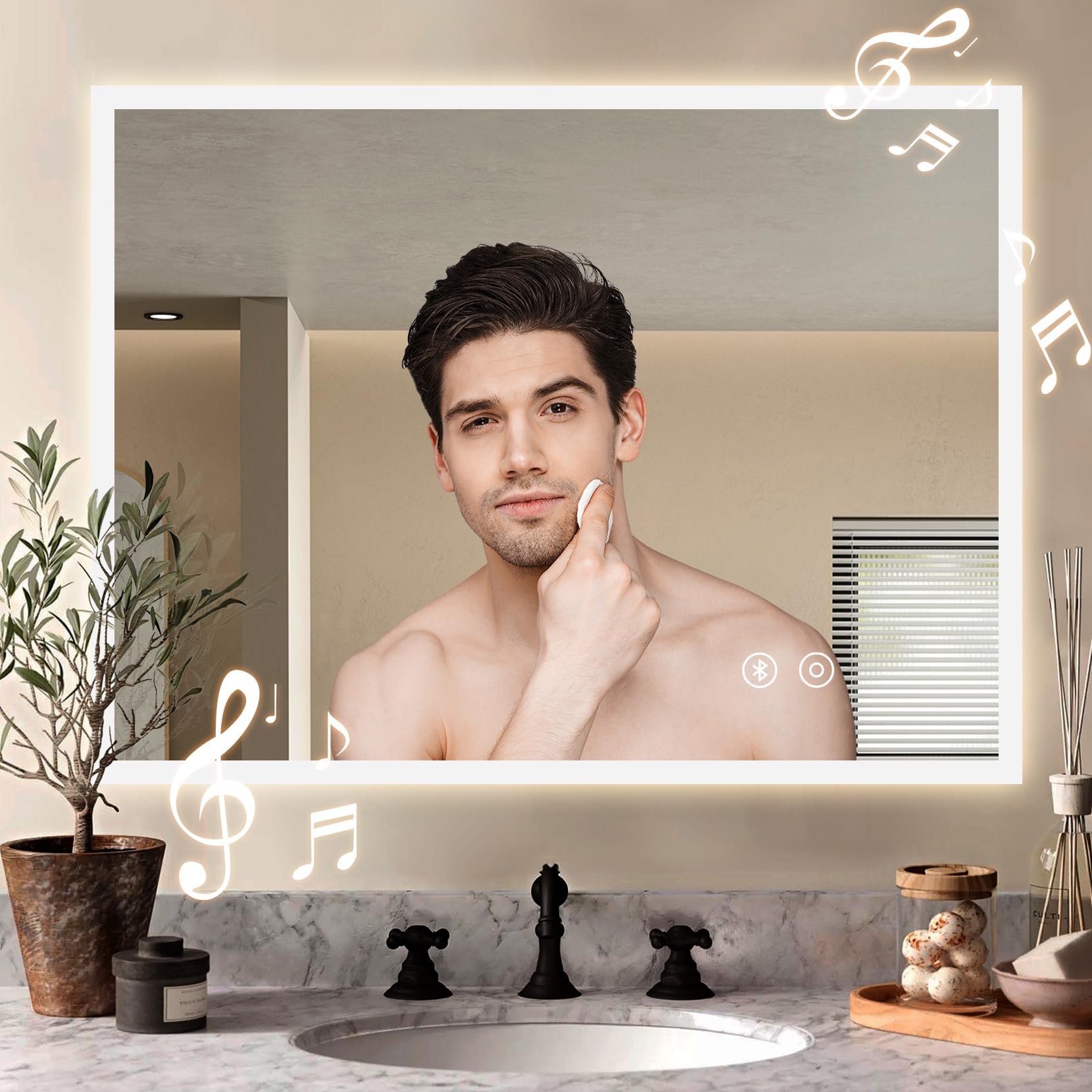 YOLEO Specchio da Bagno con Luce, Specchio a LED con Bluetooth, Specchio Bagno con Presa di Corrente, Antiappannamento, 3 Colori di Luce Regolabili, 80x60cm