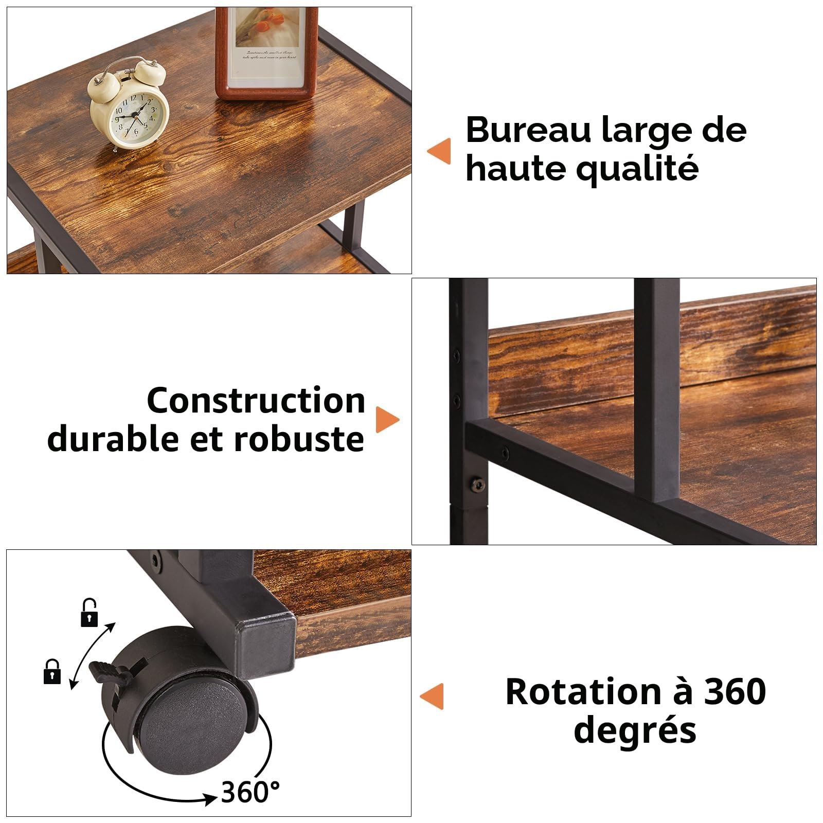 IBUYKE Support d'imprimante avec étagère de Rangement, Table d'imprimante à 3 Niveaux avec roulettes, Chariot d'imprimante pour Organisation de Bureau à Domicile TPS001H