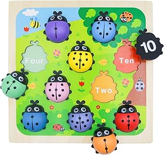 Humerry Wooden Counting Ladybugs for Kids, Montessori Counting Toys Ladybugs Puzzle, Preschool Learning Activities Math Number Game for Boys and Girls, Toddler Number Educational Toys Gift