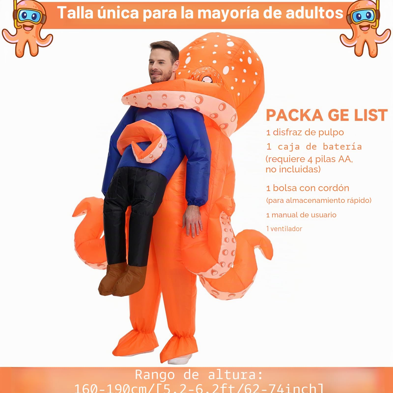 Poptrend Inflatable Octopus Costume for Adult, Inflatable Blow up Costumes Octopus Halloween Costumes Men Women Funny Fancy Dress Party Costumes