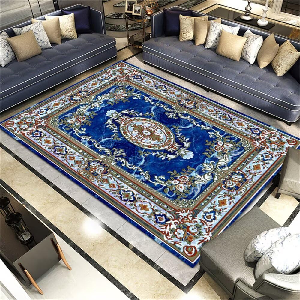 Tapis chambre ado fille bleu floral 120x160 cm pour style vintage